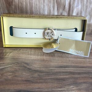 New MICHAEL KORS LT CREAM 25MM PAVE LOGO BELT IN BOX Size S/M